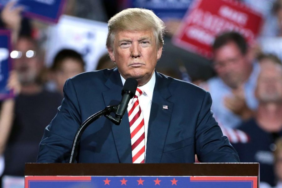 	
Donald Trump speaking with supporters at a campaign rally at the Prescott Valley Event Center in Prescott Valley, Arizona.